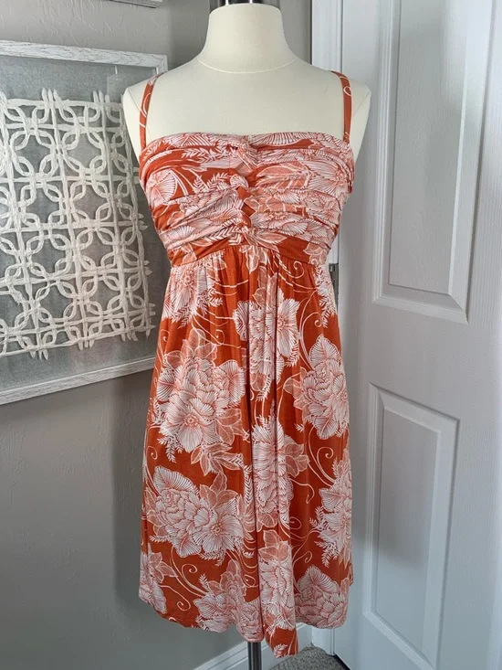 Soma orange and white floral print bandeau style dress size XS - Picture 1 of 9